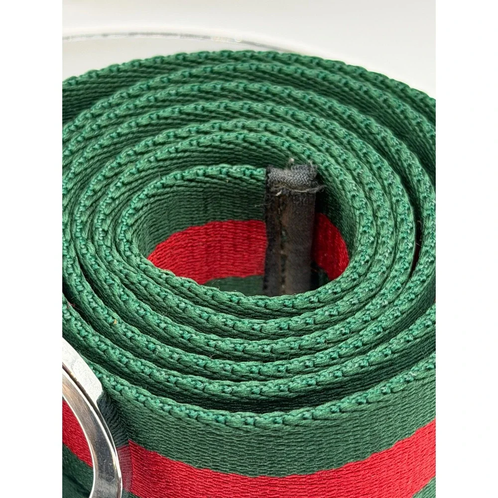 Gucci Green Red Web Stripe Canvas Belt Silver D-Ring Buckle 50 Inch